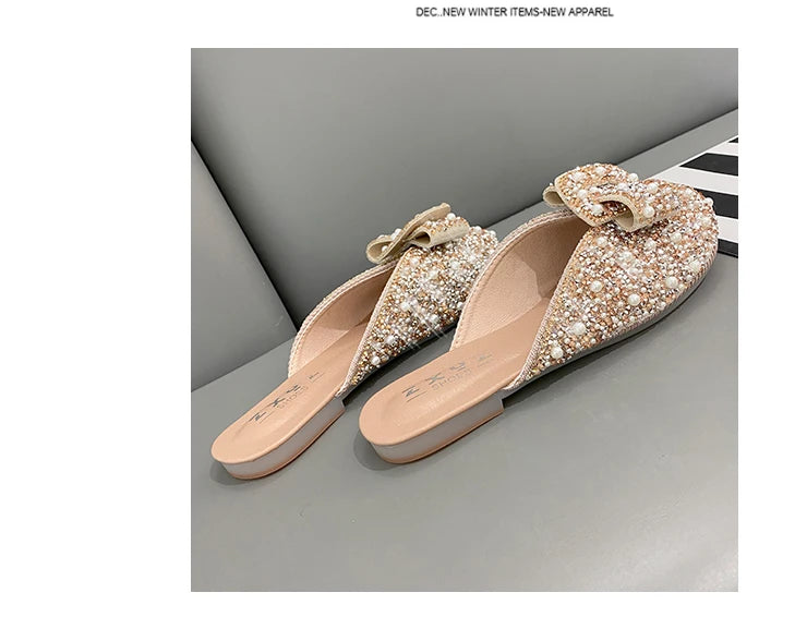 For Women 2023 Loafers Glitter Slides Ladies' Slippers Peep Toe Flat Shoes Female Pantofle Fashion Jelly New Luxury