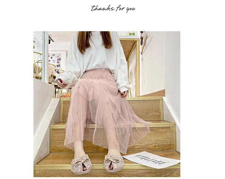 For Women 2023 Loafers Glitter Slides Ladies' Slippers Peep Toe Flat Shoes Female Pantofle Fashion Jelly New Luxury