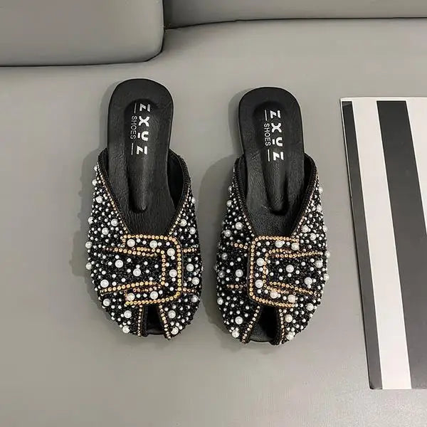 For Women 2023 Loafers Glitter Slides Ladies' Slippers Peep Toe Flat Shoes Female Pantofle Fashion Jelly New Luxury