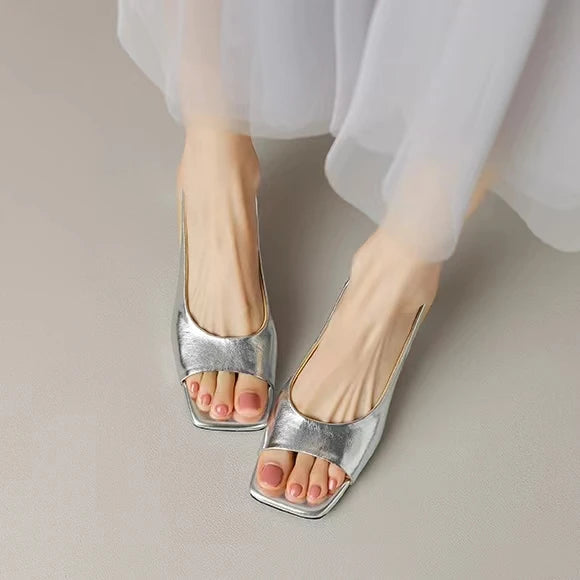 Open Toe Mid Heels Shoes Sandals Women Slides New Brand Pumps Shoes Party Designer Dress Women Slippers Zapatillas