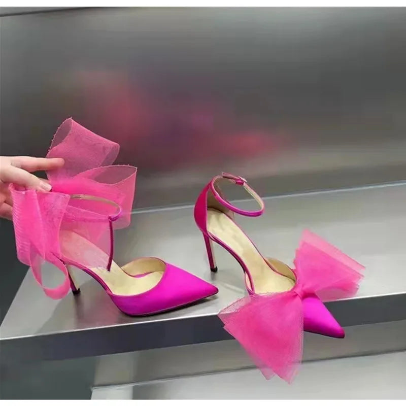 Brand Fashion bowknot Women Pumps Luxury Satin Thin High heels Party Prom Sandals Spring Summer Female Wedding Bridal Shoes