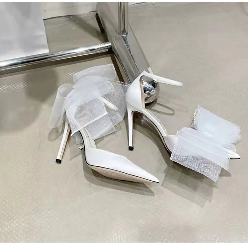 Brand Fashion bowknot Women Pumps Luxury Satin Thin High heels Party Prom Sandals Spring Summer Female Wedding Bridal Shoes