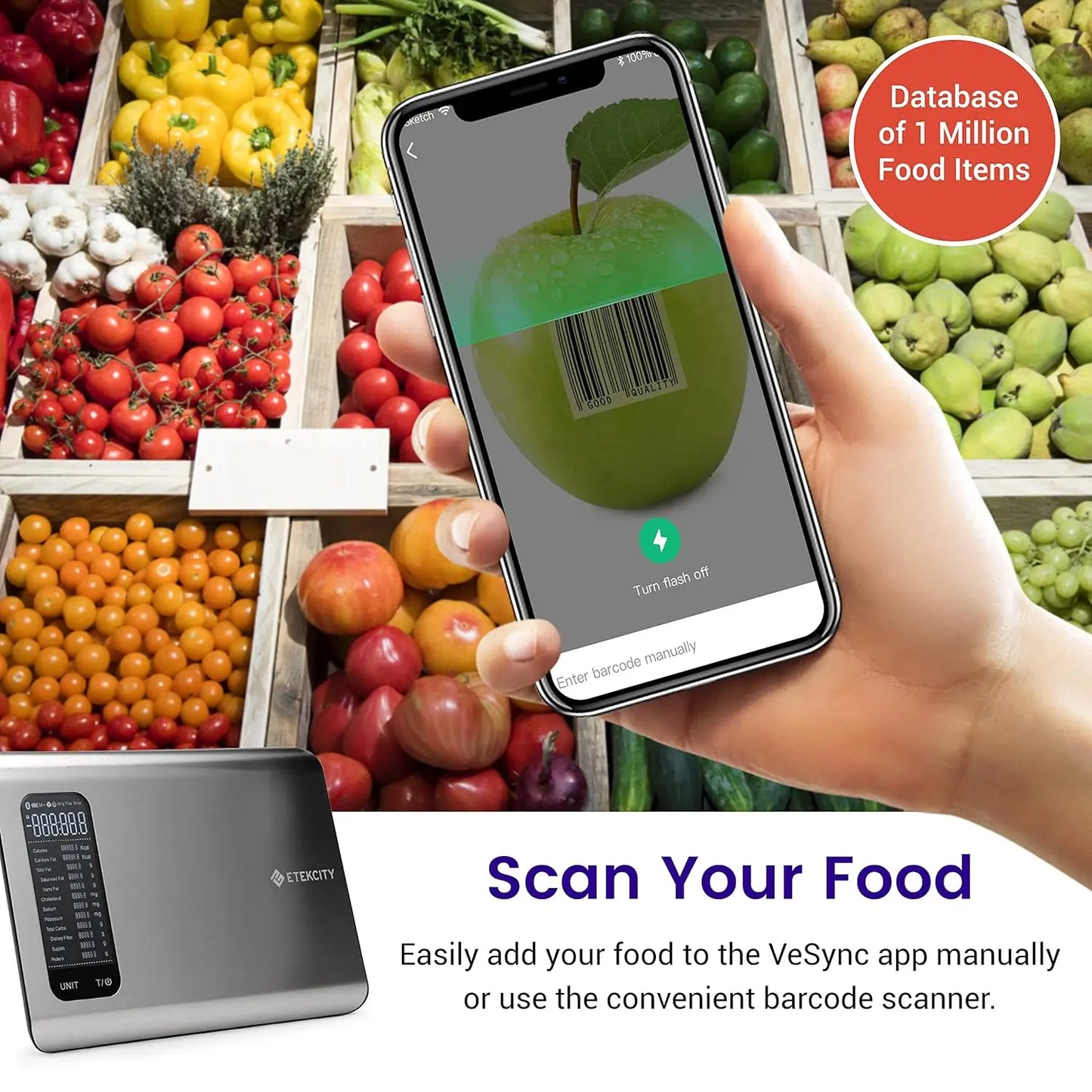Food Kitchen Scale, Digital Grams and Ounces for Weight Loss With Smart Nutrition App, 19 Facts Tracking, Baking, Cooking