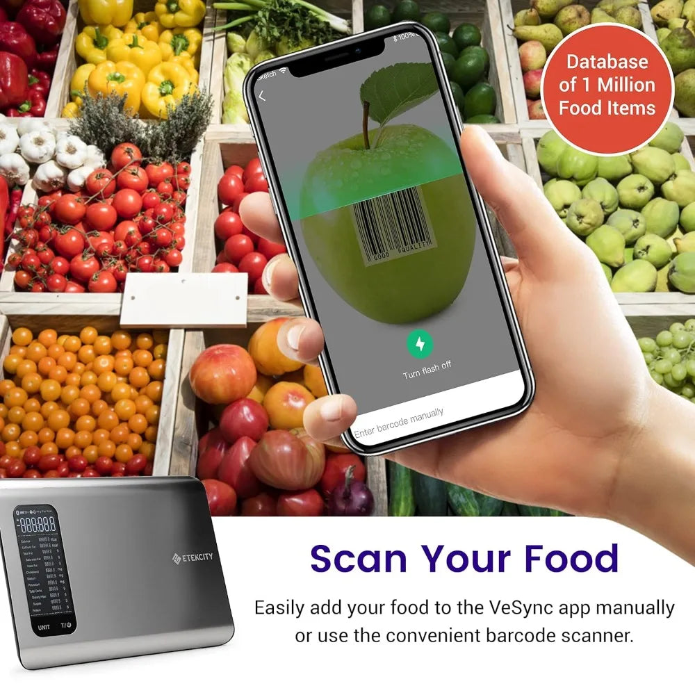 Food Kitchen Scale, Digital Grams and Ounces for Weight Loss With Smart Nutrition App, 19 Facts Tracking, Baking, Cooking