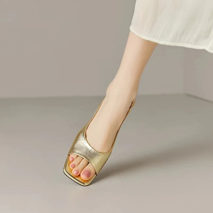 Open Toe Mid Heels Shoes Sandals Women Slides New Brand Pumps Shoes Party Designer Dress Women Slippers Zapatillas