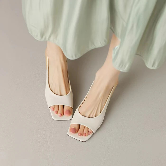 Open Toe Mid Heels Shoes Sandals Women Slides New Brand Pumps Shoes Party Designer Dress Women Slippers Zapatillas