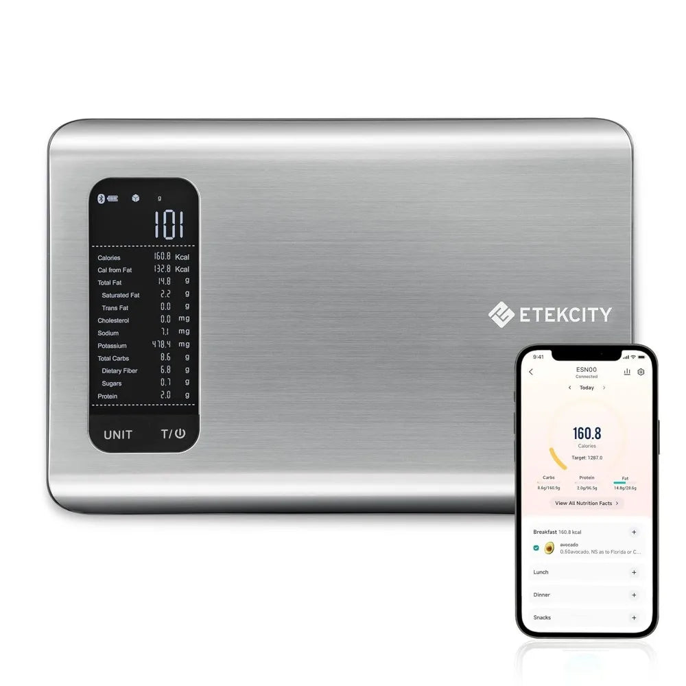 Food Kitchen Scale, Digital Grams and Ounces for Weight Loss With Smart Nutrition App, 19 Facts Tracking, Baking, Cooking