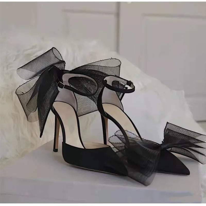 Brand Fashion bowknot Women Pumps Luxury Satin Thin High heels Party Prom Sandals Spring Summer Female Wedding Bridal Shoes