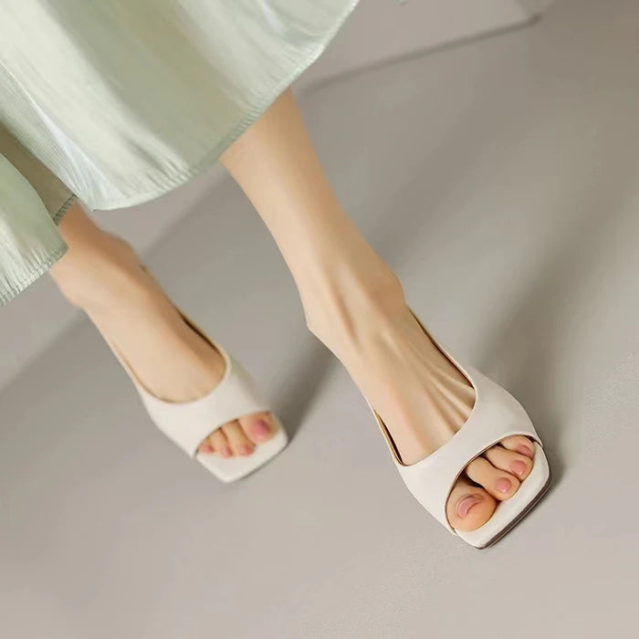 Open Toe Mid Heels Shoes Sandals Women Slides New Brand Pumps Shoes Party Designer Dress Women Slippers Zapatillas