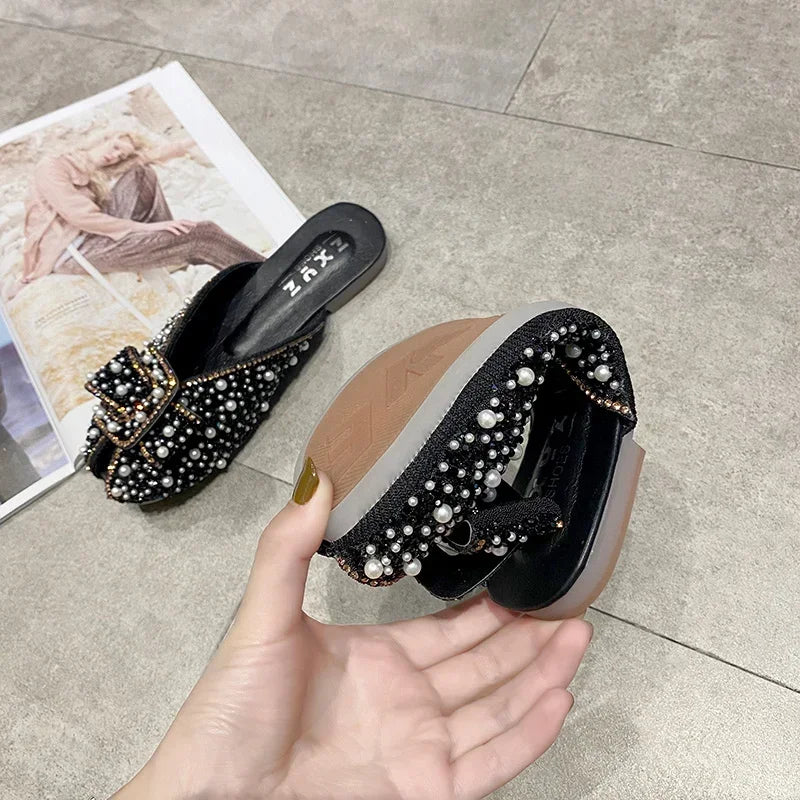 For Women 2023 Loafers Glitter Slides Ladies' Slippers Peep Toe Flat Shoes Female Pantofle Fashion Jelly New Luxury