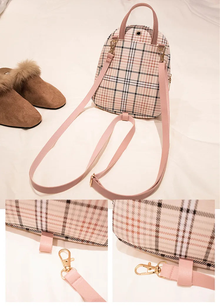 Ladies Check Lock Small Backpack Fashion Large Capacity Bags One Shoulder Diagonal Handbag Coin Purse Messenger Bag