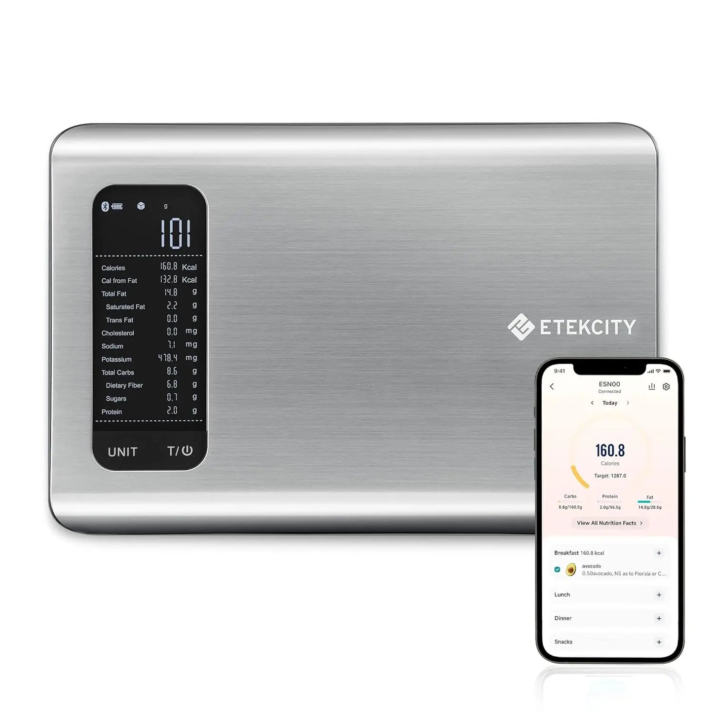 Food Kitchen Scale, Digital Grams and Ounces for Weight Loss With Smart Nutrition App, 19 Facts Tracking, Baking, Cooking