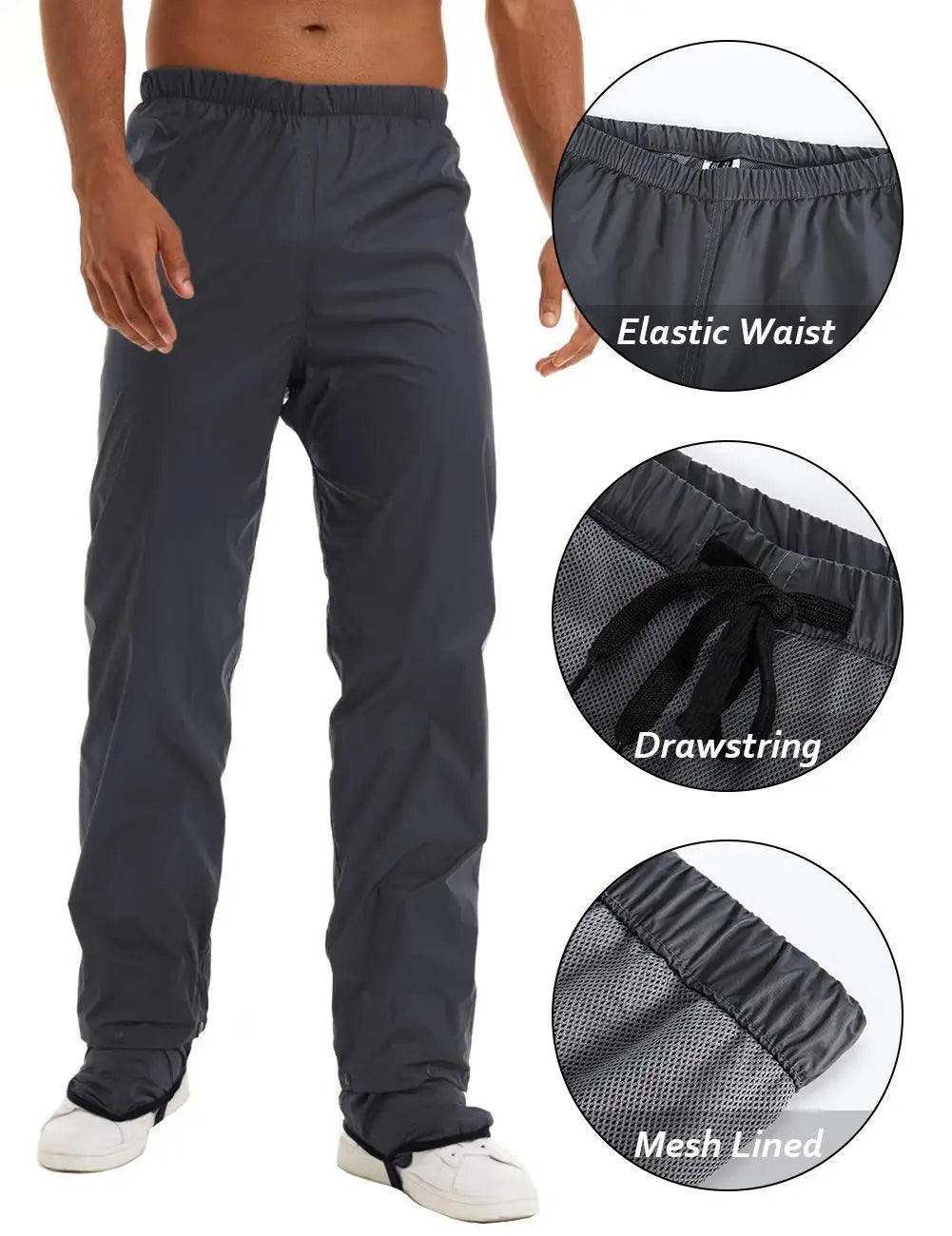 MAGCOMSEN Men's Waterproof Overtrousers Rainwear Outdoor Pants Rain-proof Rain Pants Hiking Walking Trousers With Shoes Cover