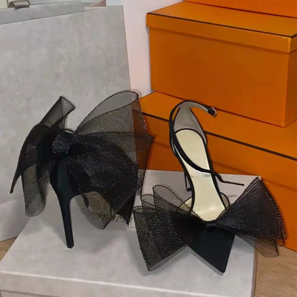 Brand Fashion bowknot Women Pumps Luxury Satin Thin High heels Party Prom Sandals Spring Summer Female Wedding Bridal Shoes