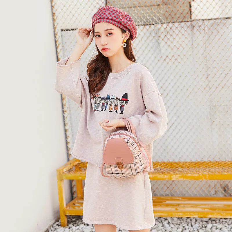 Ladies Check Lock Small Backpack Fashion Large Capacity Bags One Shoulder Diagonal Handbag Coin Purse Messenger Bag