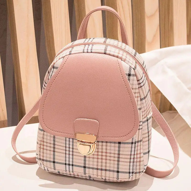 Ladies Check Lock Small Backpack Fashion Large Capacity Bags One Shoulder Diagonal Handbag Coin Purse Messenger Bag