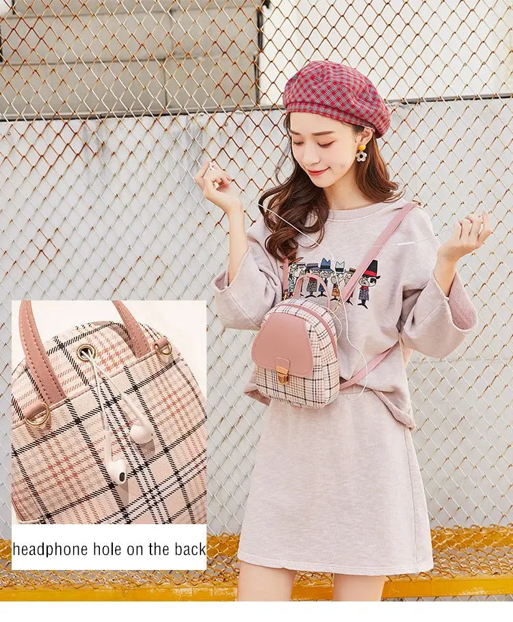 Ladies Check Lock Small Backpack Fashion Large Capacity Bags One Shoulder Diagonal Handbag Coin Purse Messenger Bag