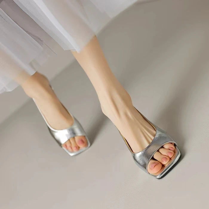 Open Toe Mid Heels Shoes Sandals Women Slides New Brand Pumps Shoes Party Designer Dress Women Slippers Zapatillas