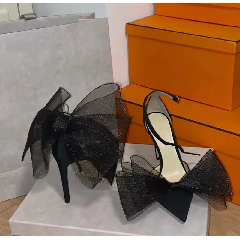 Brand Fashion bowknot Women Pumps Luxury Satin Thin High heels Party Prom Sandals Spring Summer Female Wedding Bridal Shoes