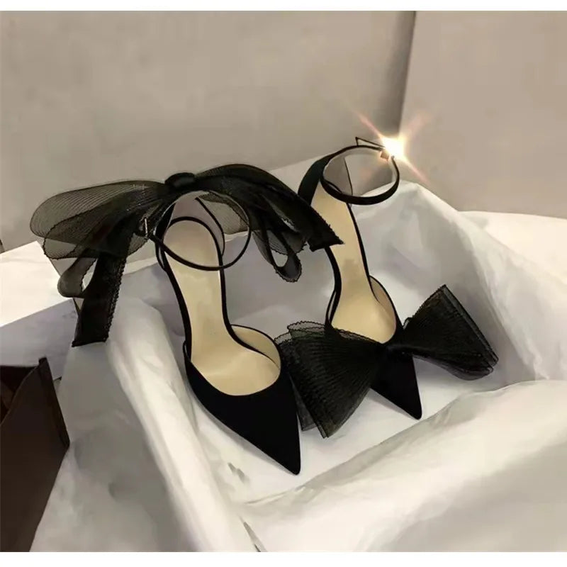 Brand Fashion bowknot Women Pumps Luxury Satin Thin High heels Party Prom Sandals Spring Summer Female Wedding Bridal Shoes