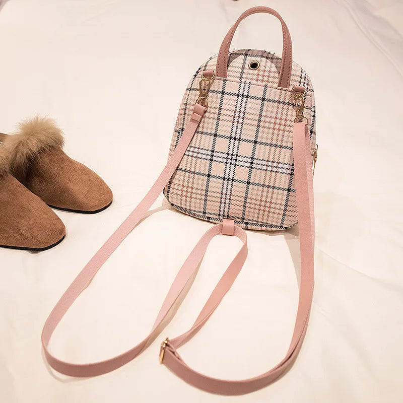 Ladies Check Lock Small Backpack Fashion Large Capacity Bags One Shoulder Diagonal Handbag Coin Purse Messenger Bag