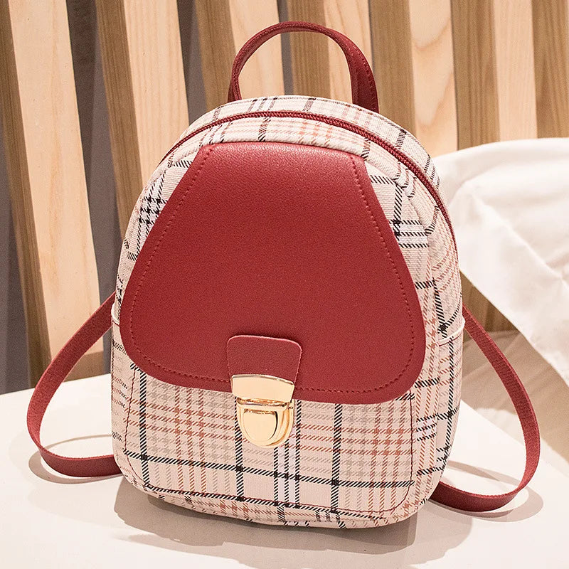 Ladies Check Lock Small Backpack Fashion Large Capacity Bags One Shoulder Diagonal Handbag Coin Purse Messenger Bag
