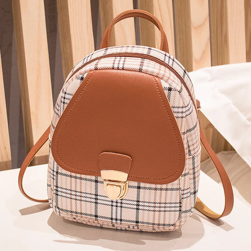 Ladies Check Lock Small Backpack Fashion Large Capacity Bags One Shoulder Diagonal Handbag Coin Purse Messenger Bag