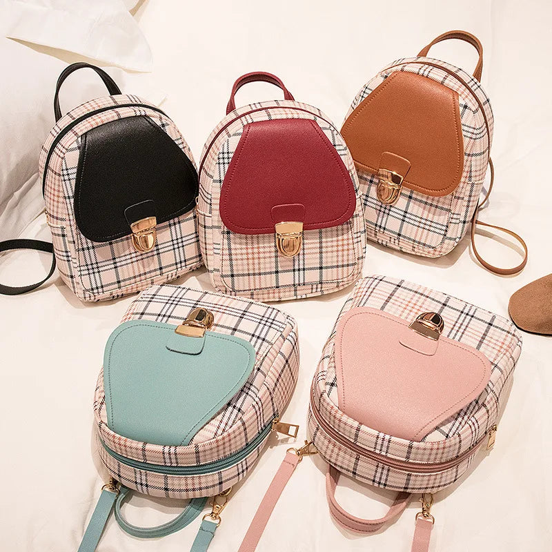Ladies Check Lock Small Backpack Fashion Large Capacity Bags One Shoulder Diagonal Handbag Coin Purse Messenger Bag