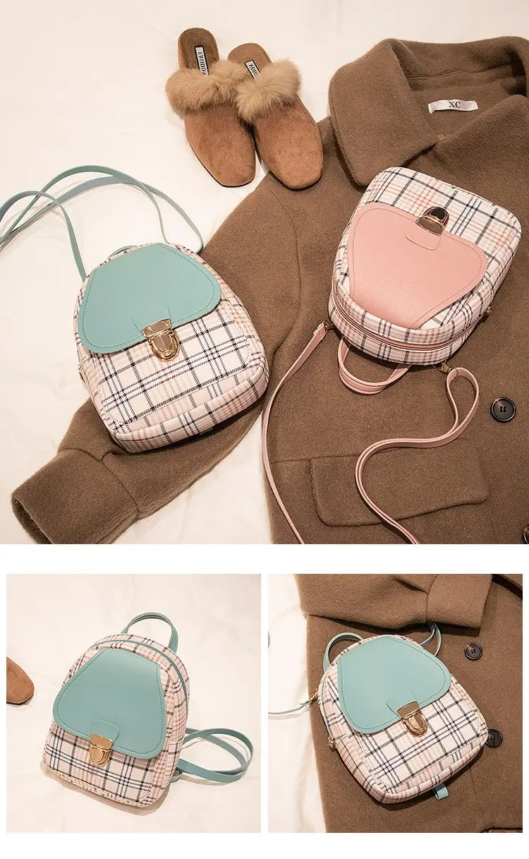 Ladies Check Lock Small Backpack Fashion Large Capacity Bags One Shoulder Diagonal Handbag Coin Purse Messenger Bag