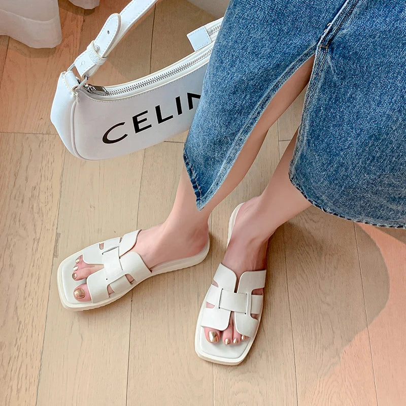 JOZHAMTA Size 34-40 Flats Slippers For Women Real Leather Low Heels Summer Shoes Woman 2023 Rome Slides Casual Platform Sandals