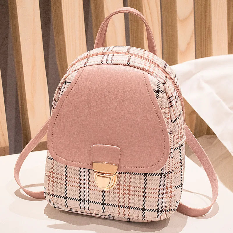 Ladies Check Lock Small Backpack Fashion Large Capacity Bags One Shoulder Diagonal Handbag Coin Purse Messenger Bag