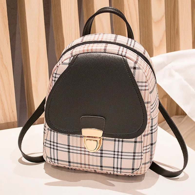 Ladies Check Lock Small Backpack Fashion Large Capacity Bags One Shoulder Diagonal Handbag Coin Purse Messenger Bag