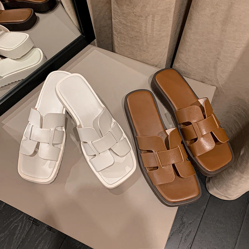 JOZHAMTA Size 34-40 Flats Slippers For Women Real Leather Low Heels Summer Shoes Woman 2023 Rome Slides Casual Platform Sandals