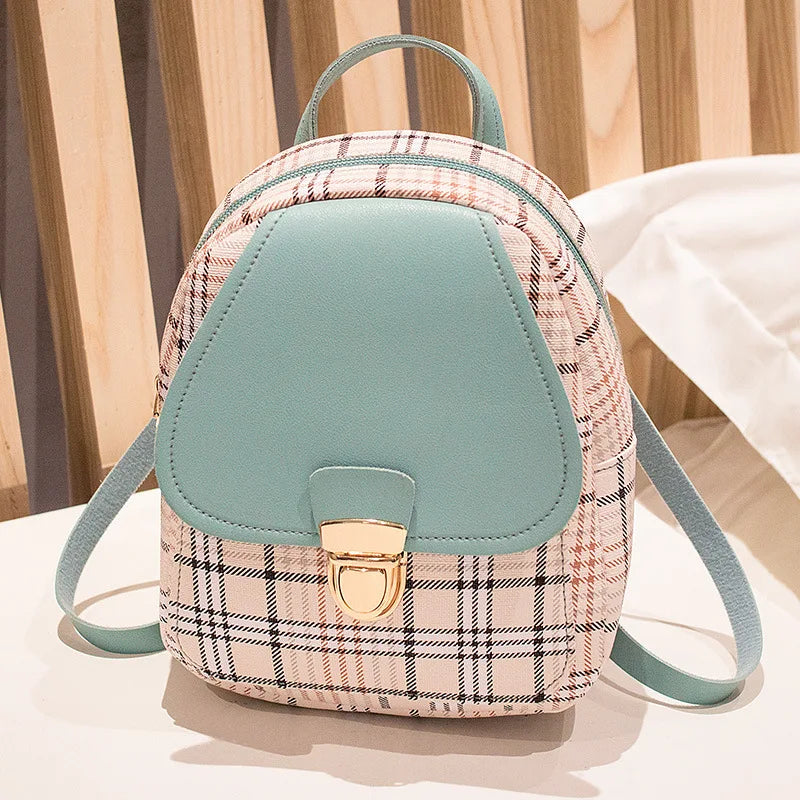 Ladies Check Lock Small Backpack Fashion Large Capacity Bags One Shoulder Diagonal Handbag Coin Purse Messenger Bag