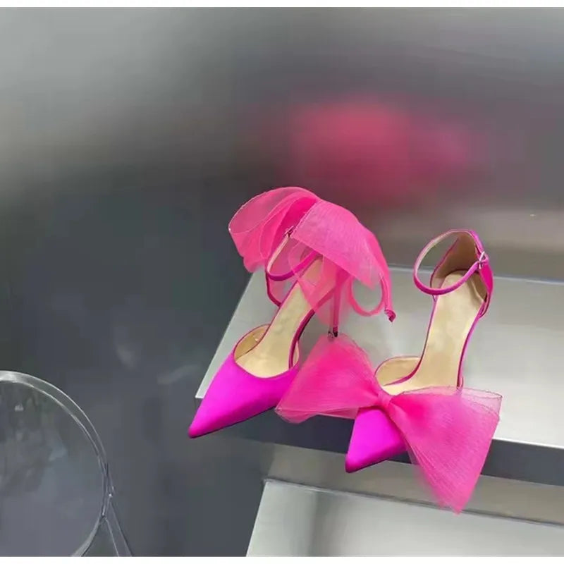 Brand Fashion bowknot Women Pumps Luxury Satin Thin High heels Party Prom Sandals Spring Summer Female Wedding Bridal Shoes